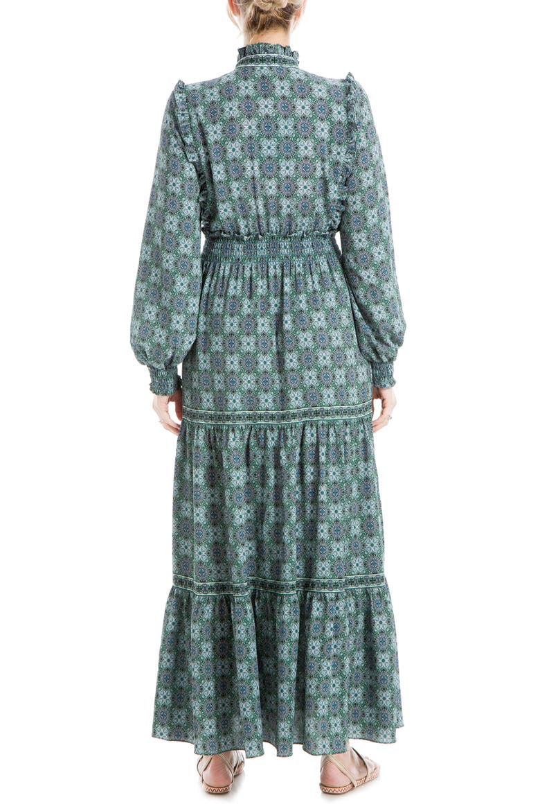 Tiered Long Sleeve Maxi Dress, Alternate, color, DARK GREEN