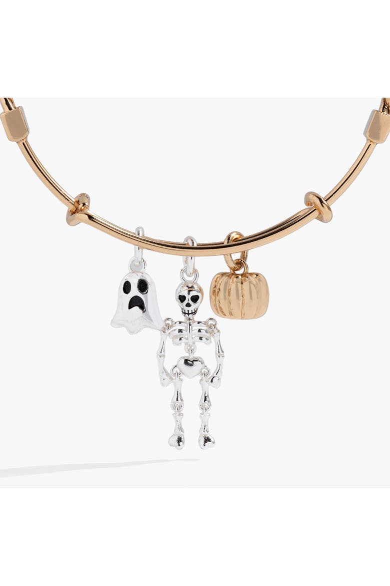 Ghost, Skeleton and Pumpkin Trio Charm Bangle, Alternate, color, Gold