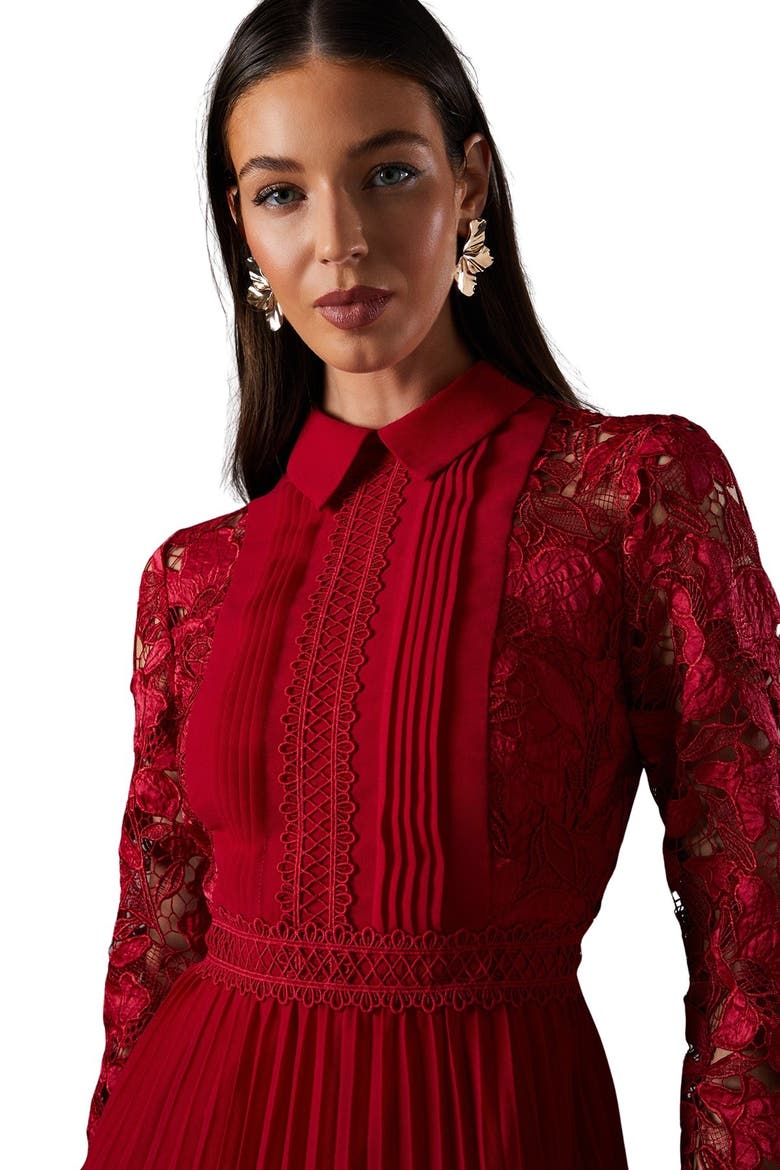 Long Sleeve Midi Shirt Dress, Alternate, color, Red