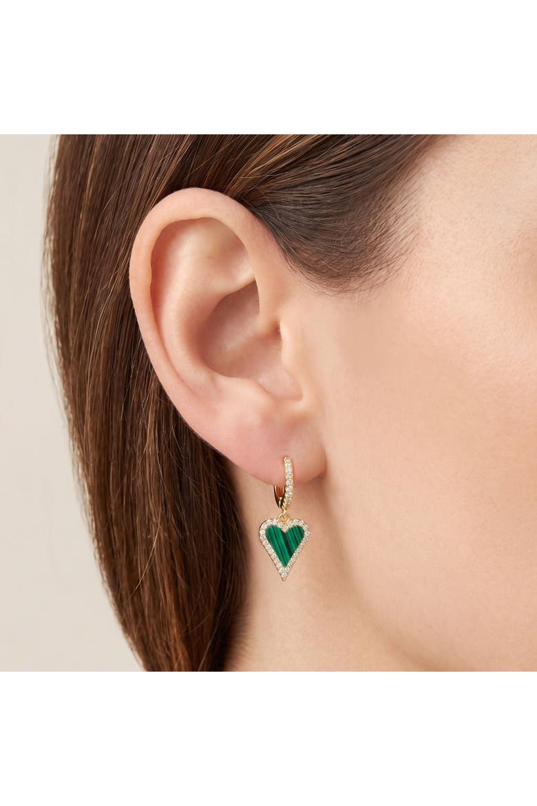 Mini Malachite CZ Halo Heart Dangle Earrings, Alternate, color, Malachite