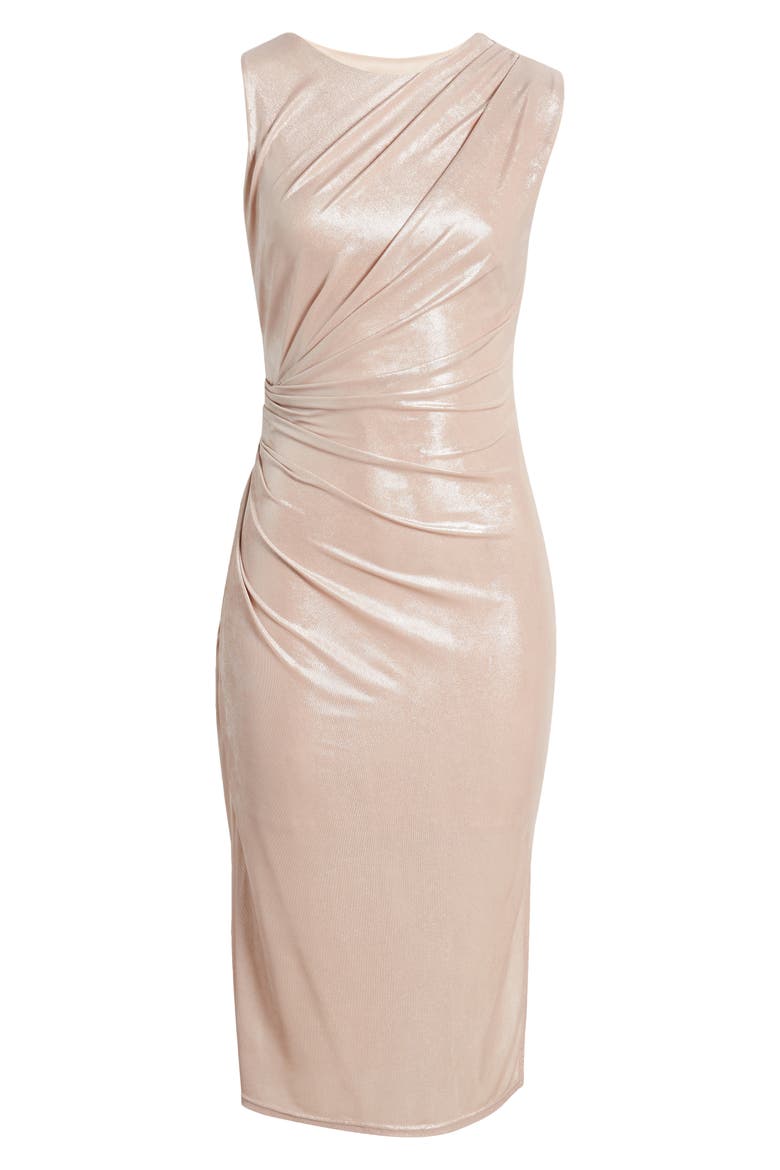 Shimmer Pleated Dress, Alternate, color, NATURAL METALLIC