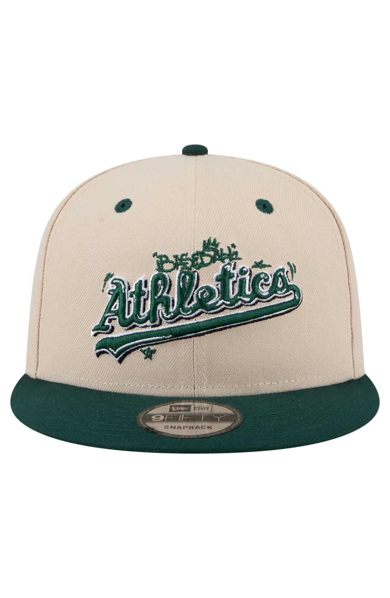 New Era Men's New Era Cream/Green Athletics Team Art 9FIFTY Snapback Hat, Alternate, color, 