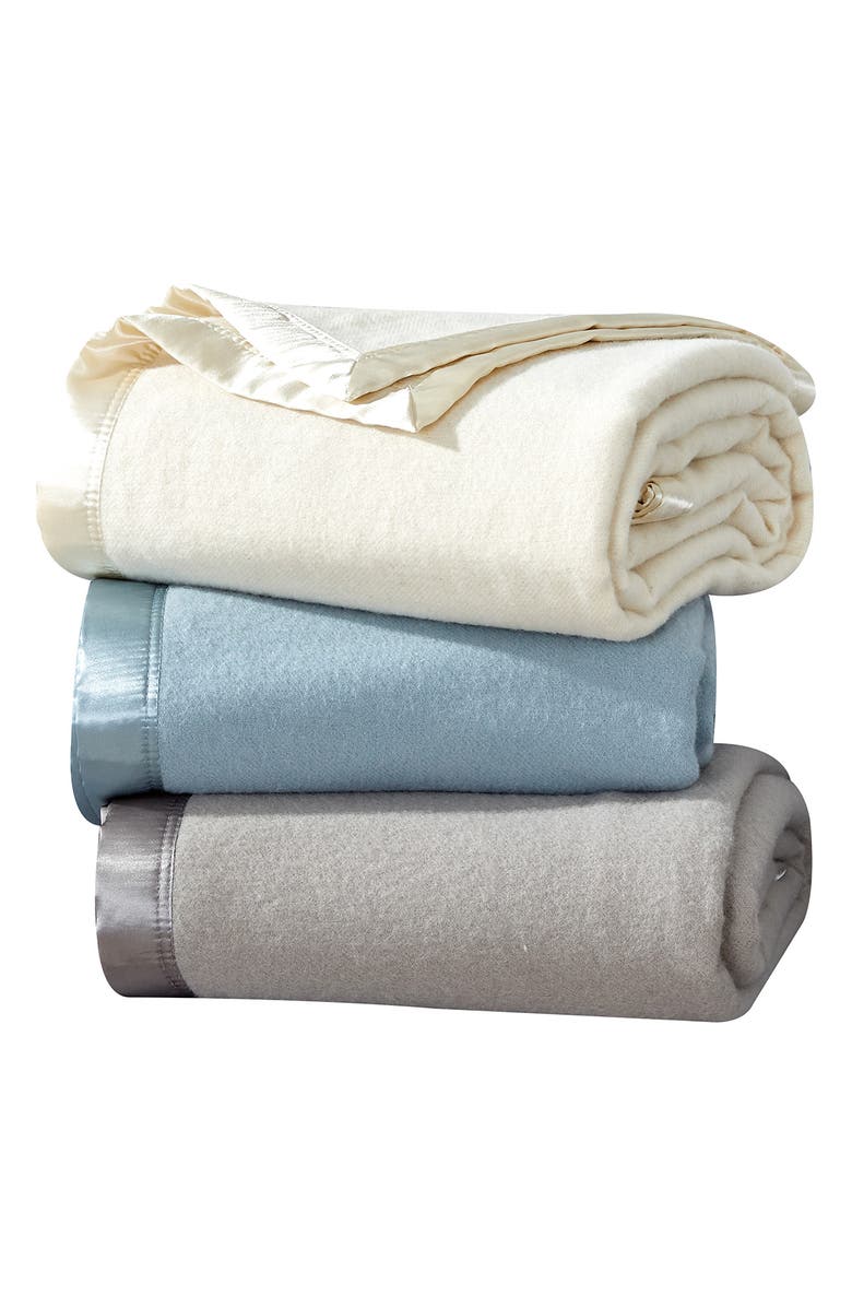 MELANGE HOME Wool & Satin Trim Blanket, Alternate, color, Ivory