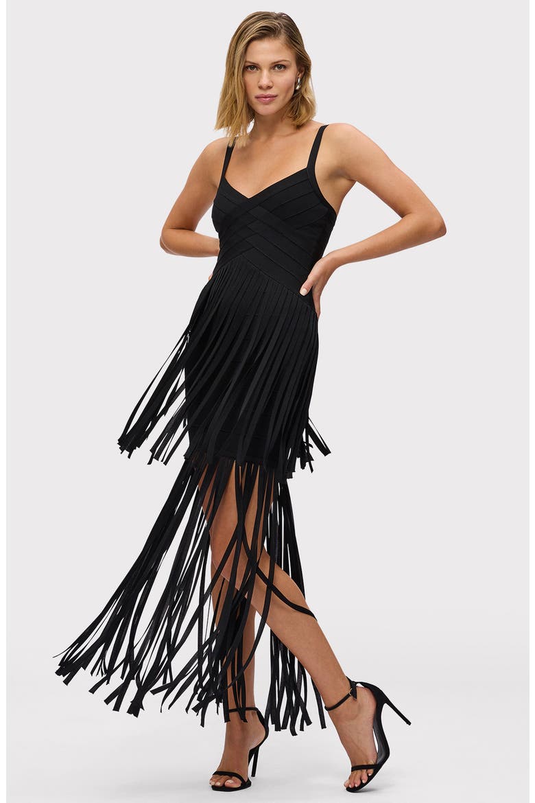 The Vivienne Fringe Gown, Alternate, color, BLACK