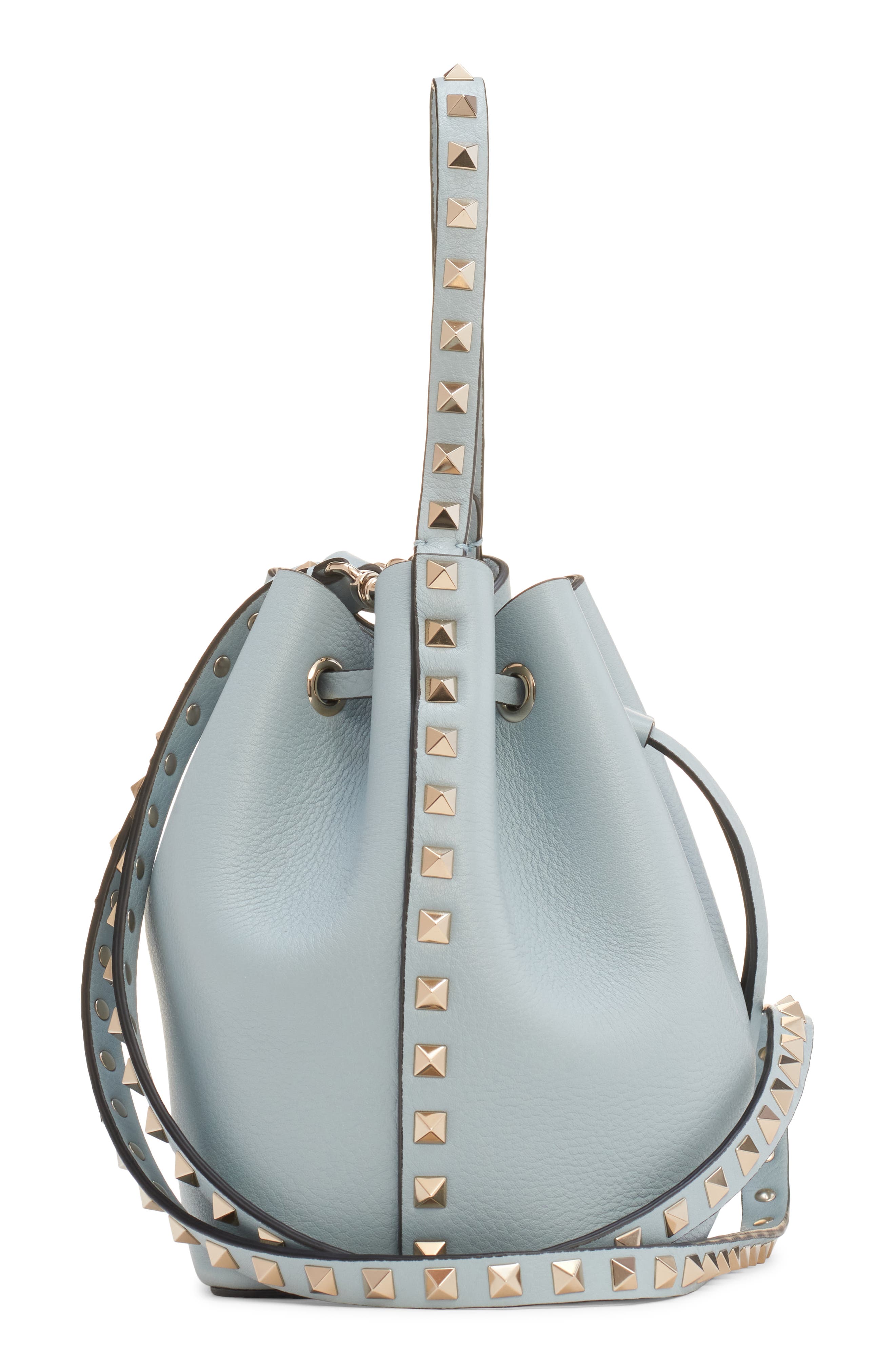 Valentino Garavani Rockstud Leather Bucket Bag, Alternate, color, 
