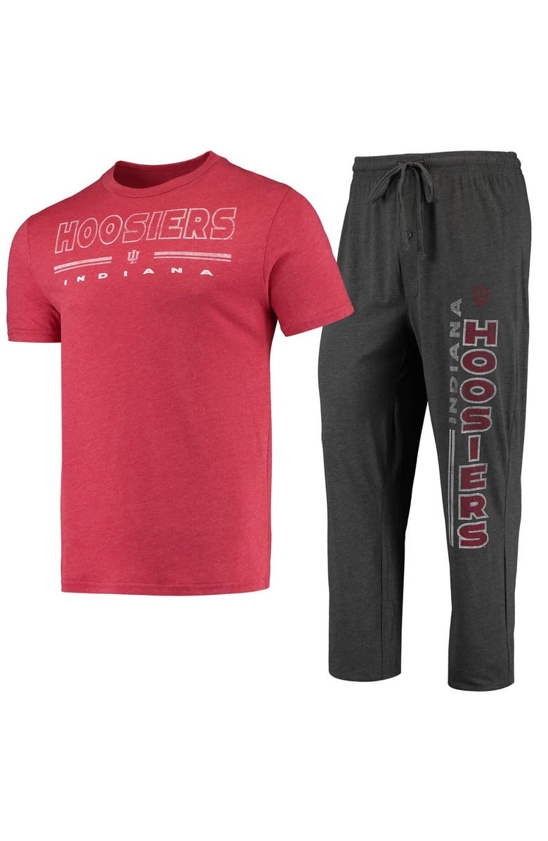 CONCEPTS SPORT Men's Concepts Sport Heathered Charcoal/Crimson Indiana Hoosiers Meter T-Shirt & Pants Sleep Set, Main, color, 