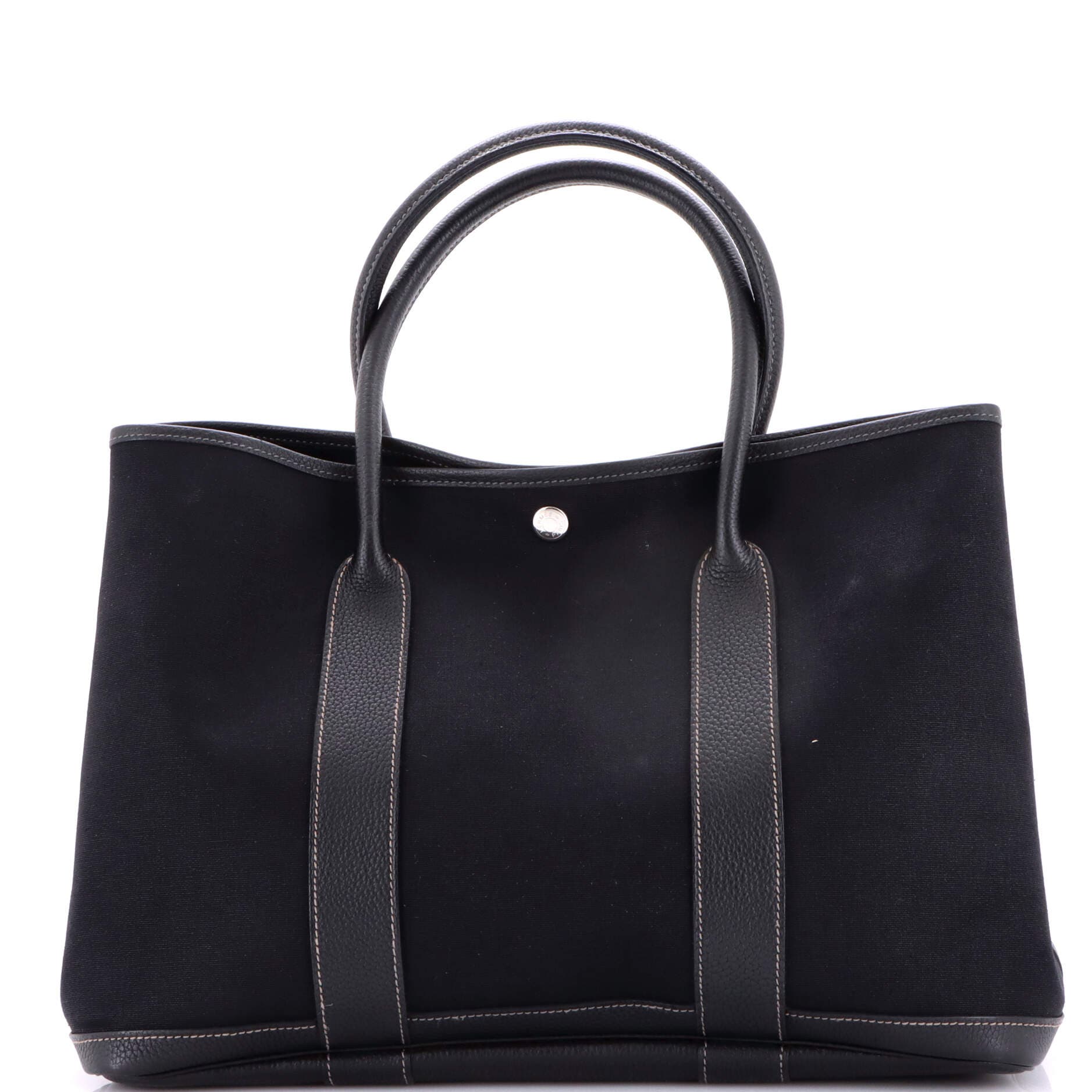 Pre-Owned Hermes Garden Party Tote Toile and Leather 36, Main, color, Noir
