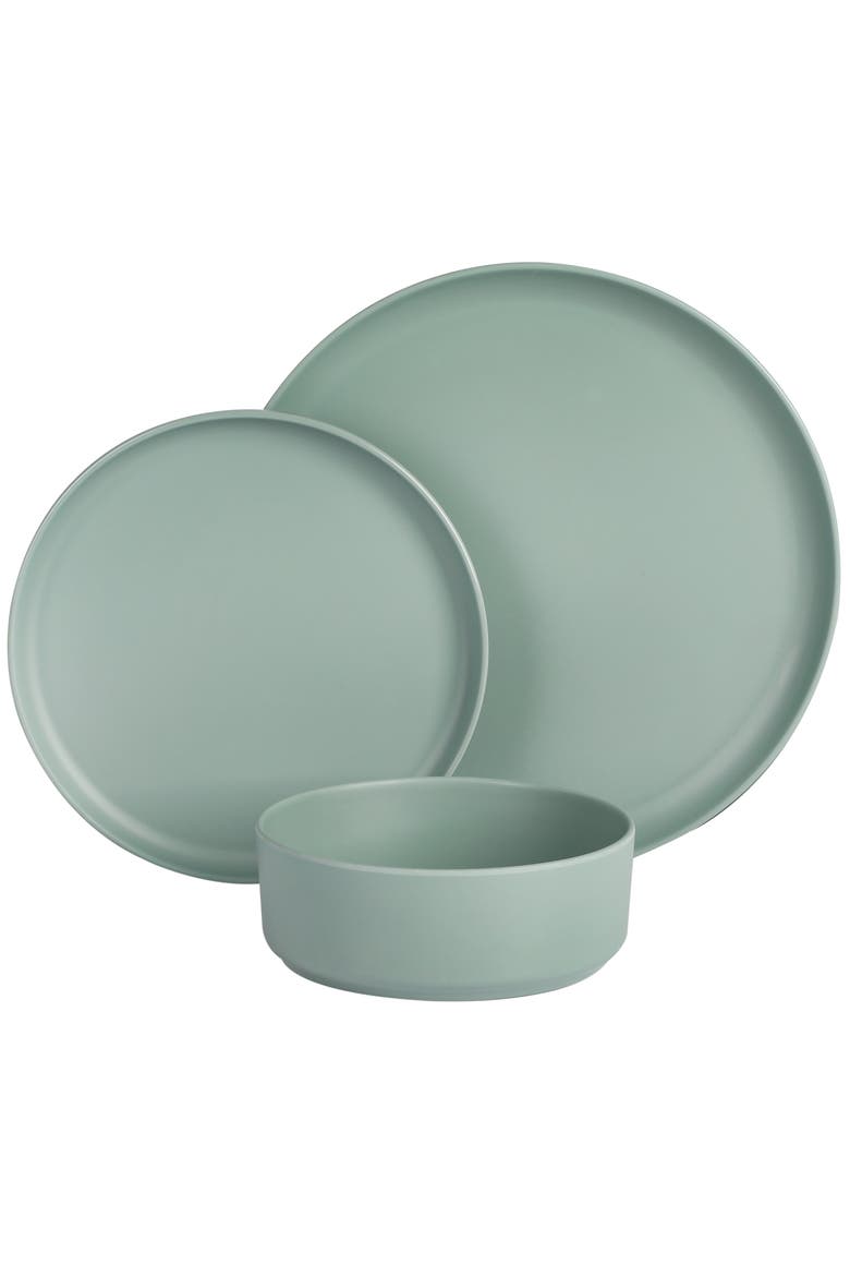 Canyon Crest 12 Piece Stackable Melamine Dinnerware Set, Alternate, color, Green