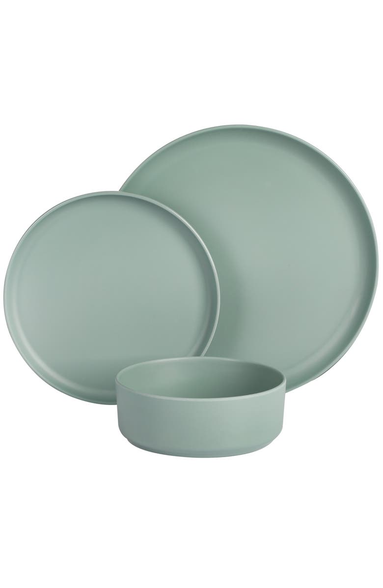 Gibson Canyon Crest 12 Piece Stackable Melamine Dinnerware Set, Alternate, color, Green