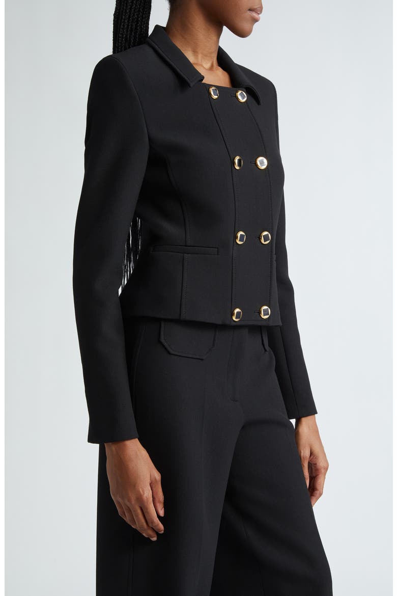 Double Breasted Stretch Crepe Crop Jacket, Alternate, color, BLACK