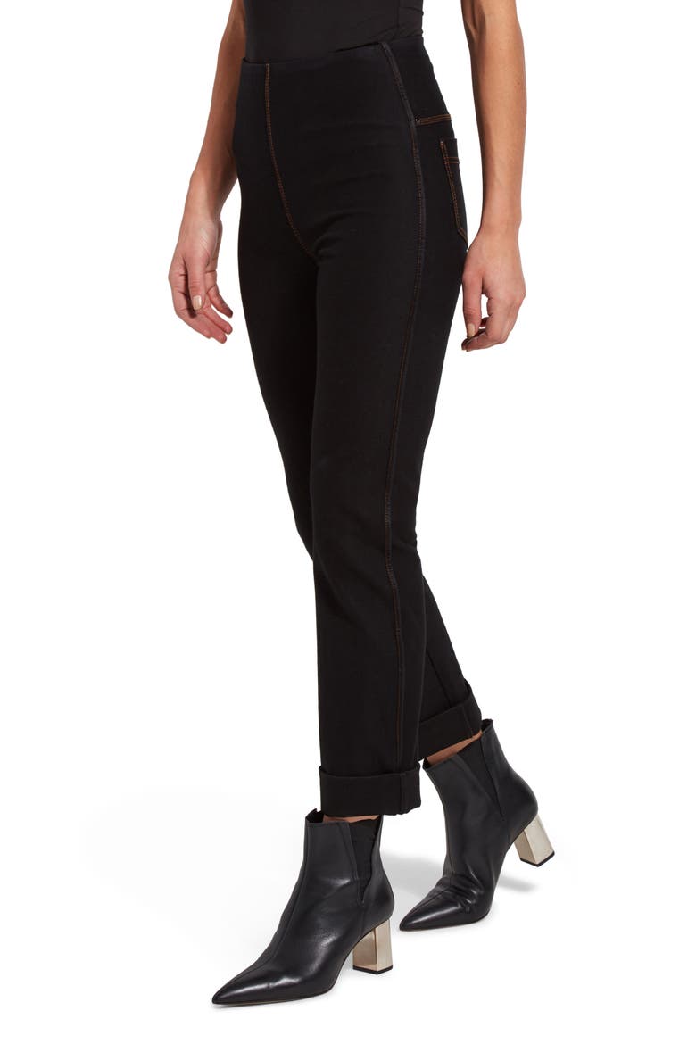 Lyssé Boyfriend Denim Leggings, Alternate, color, BLACK