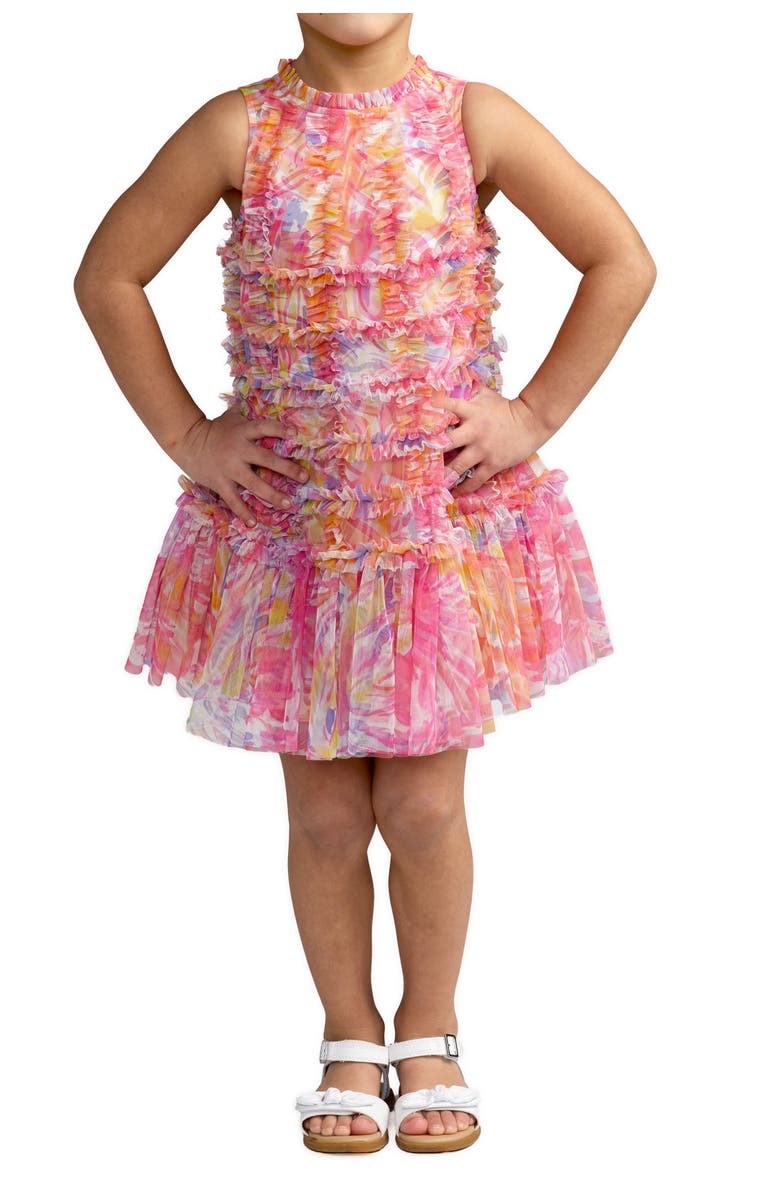 Mac Duggal Girls Floral High Neck Sleeveless Ruffled Dress, Main, color, White Multi