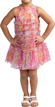 Mac Duggal Girls Floral High Neck Sleeveless Ruffled Dress