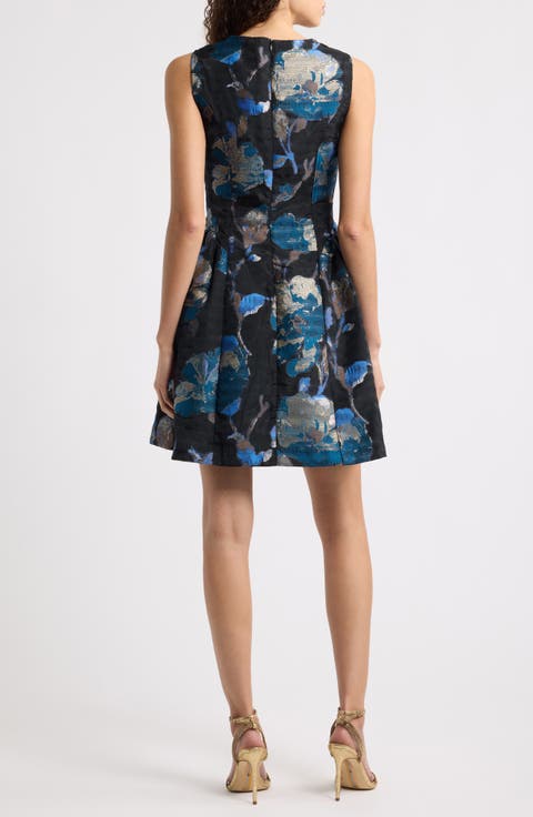 Metallic Jacquard Fit & Flare Dress