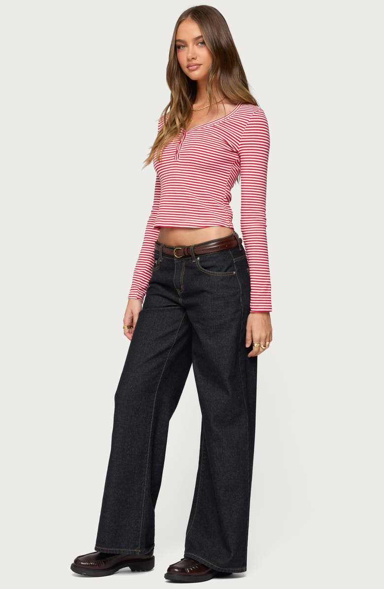 EDIKTED Jocelyn Stripe Stretch Cotton Crop Top, Alternate, color, Red-And-White