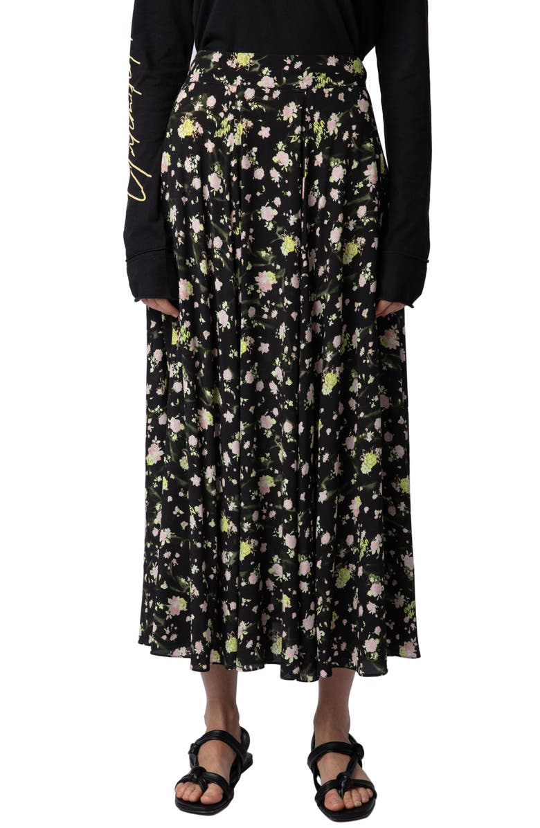 Zadig & Voltaire Joyo Rose Print Midi Skirt, Main, color, 