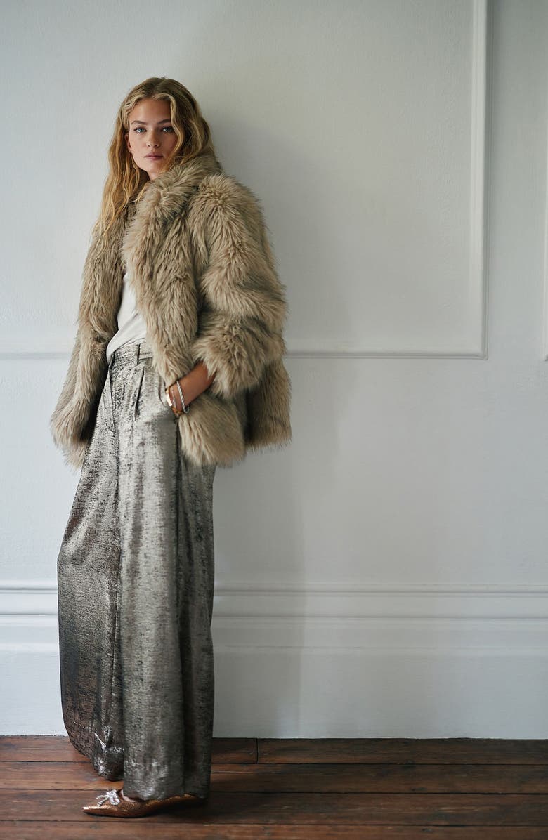 NEXT Wide Leg Metallic Pants, Alternate, color, Champagne Gold