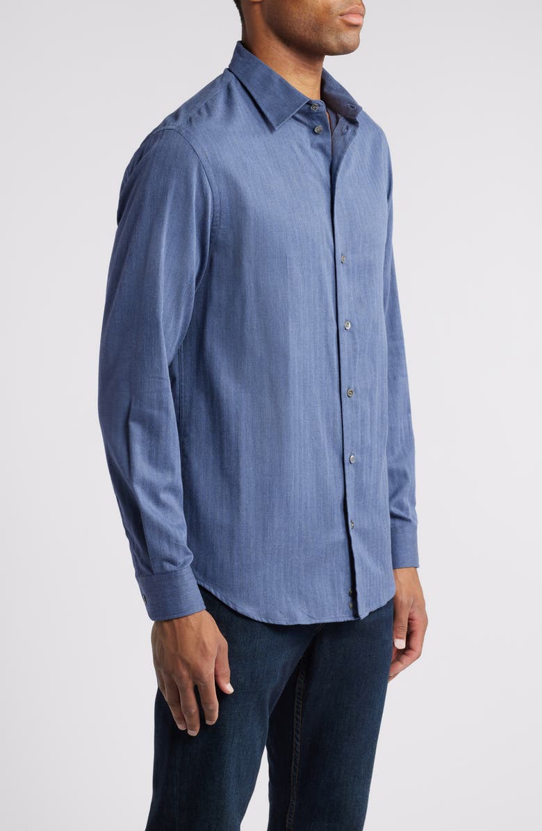 Emporio Armani Herringbone Cotton Button-Up Shirt, Alternate, color,