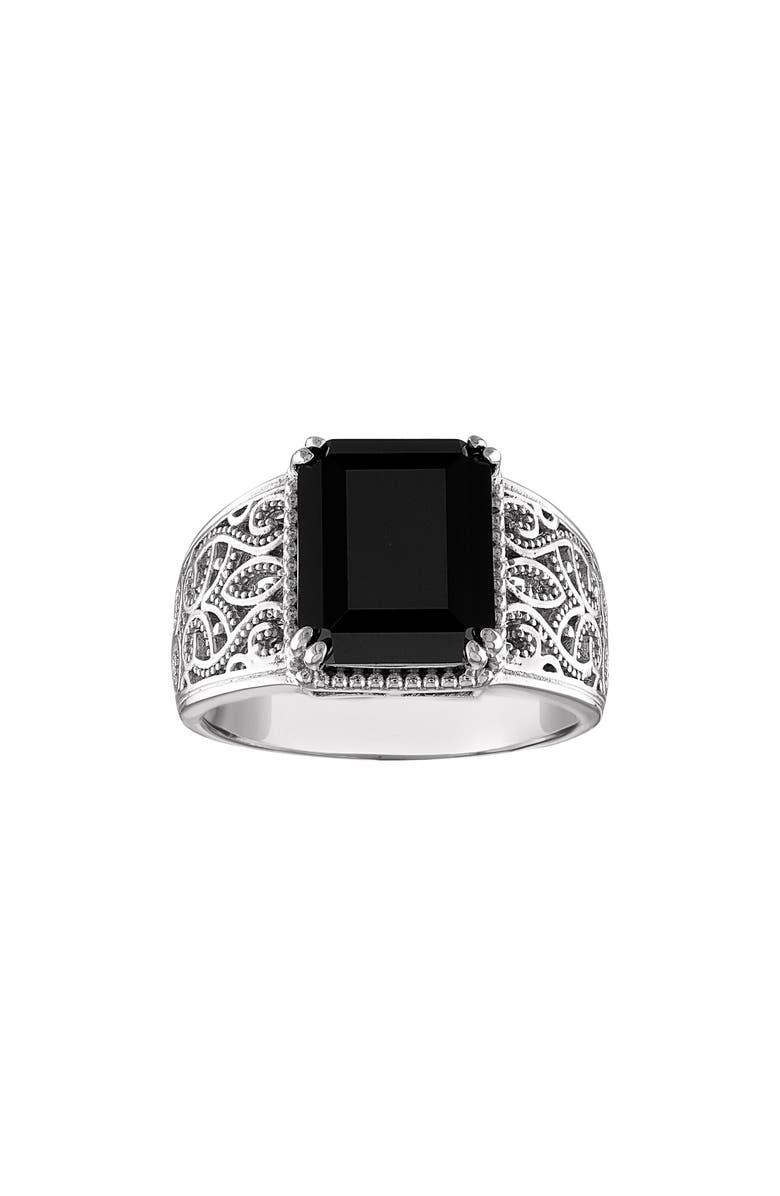 FZN Sterling Silver Black Spinel Filigree Ring, Main, color, Silver/ Black