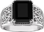 FZN Sterling Silver Black Spinel Filigree Ring