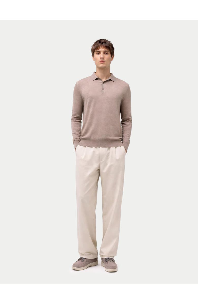 Gobi Cashmere Men Classic Polo Shirt with Long Sleeve, Alternate, color, Taupe