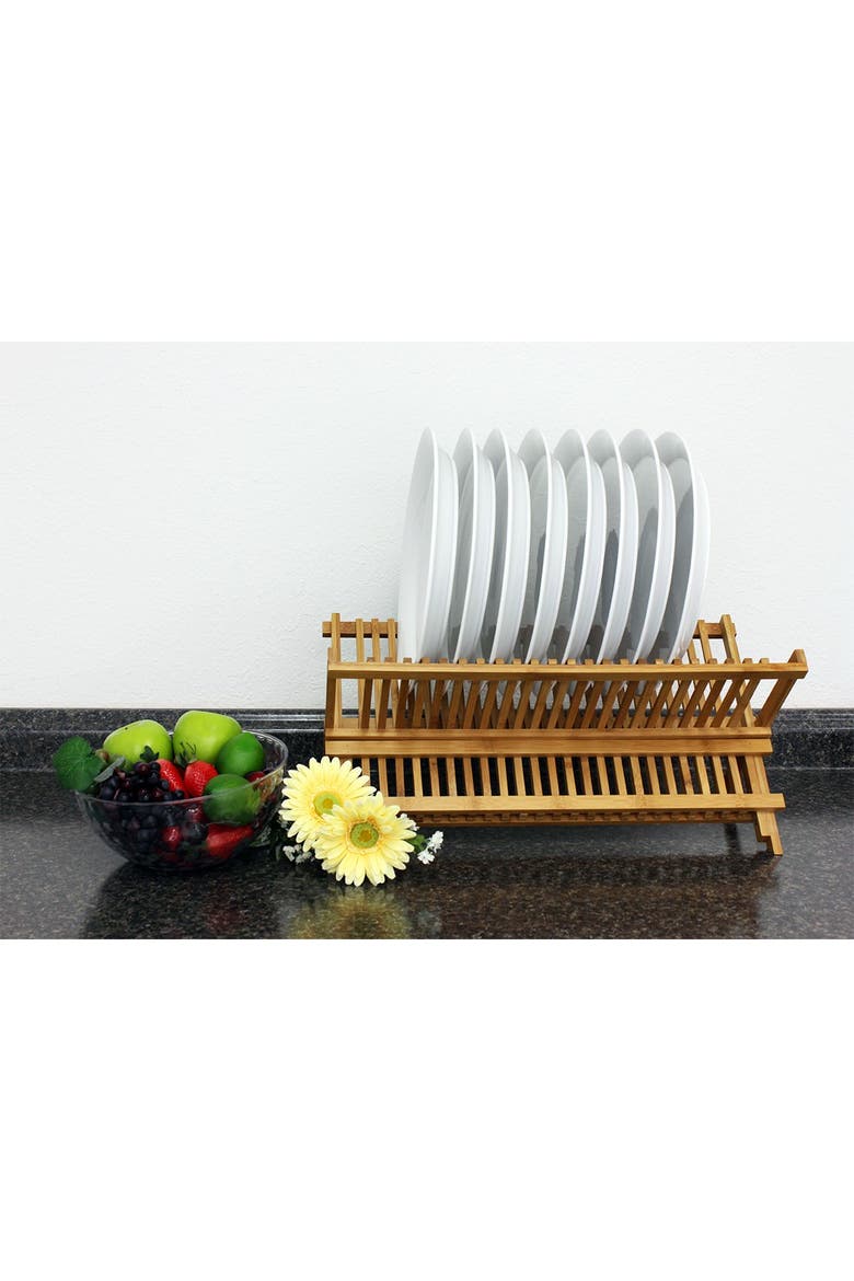 Natural Bamboo Plate Rack, Alternate, color, NATURAL