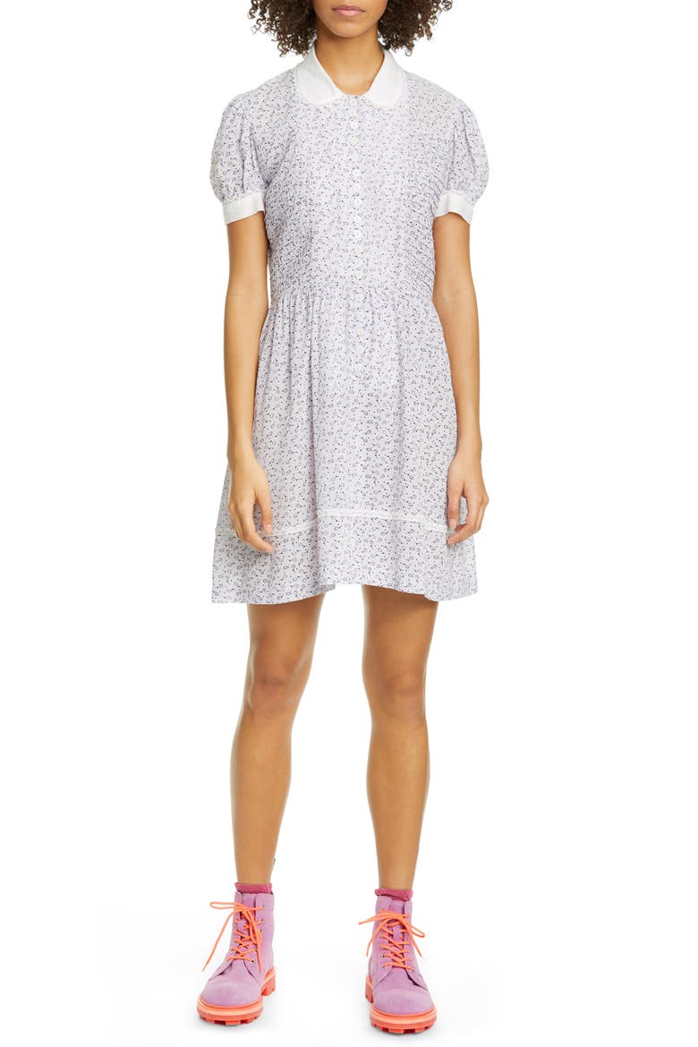 Dandelion Print Button Front Babydoll Dress (Nordstrom Exclusive), Main, color, LILAC MULTI