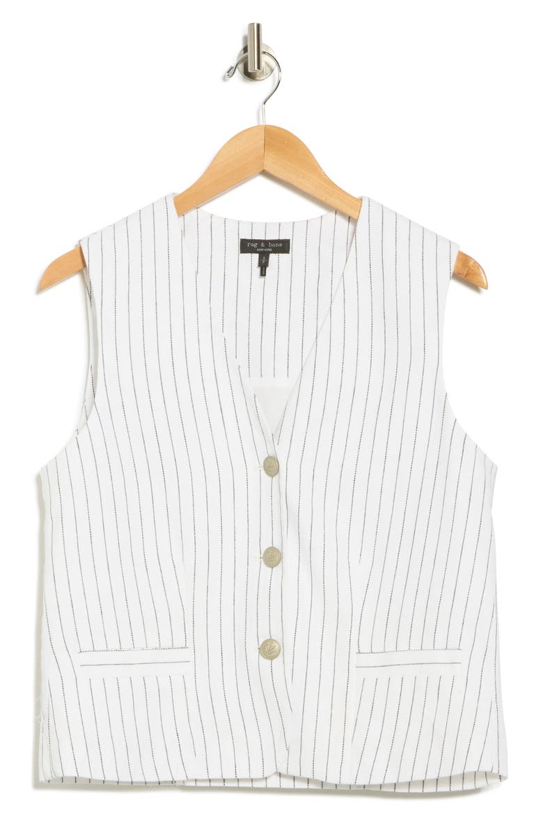Albany Stripe Cotton & Linen Vest, Alternate, color, WHITE STRIPE