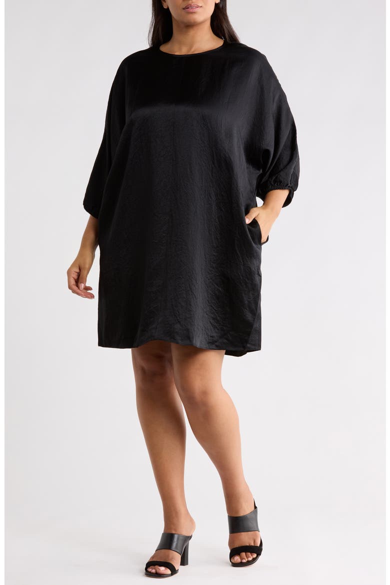 Crinkle Satin Dolman Sleeve Dress, Main, color, BLACK