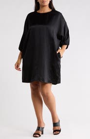 Eileen Fisher Crinkle Satin Dolman Sleeve Dress