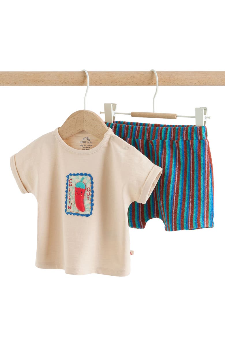 NEXT Chilli Appliqué T-Shirt & Shorts Set, Main, color, Neutral