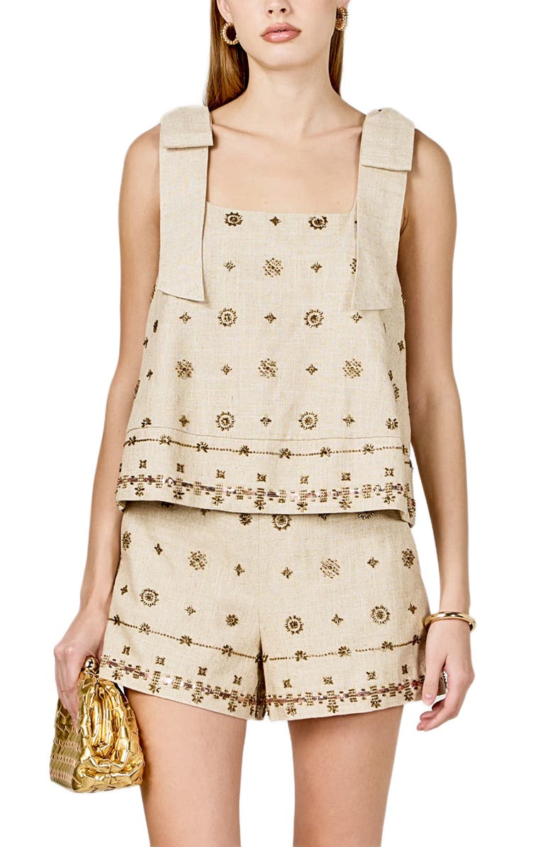 Endless Rose Beaded Cotton & Linen Shorts, Alternate, color, Natural