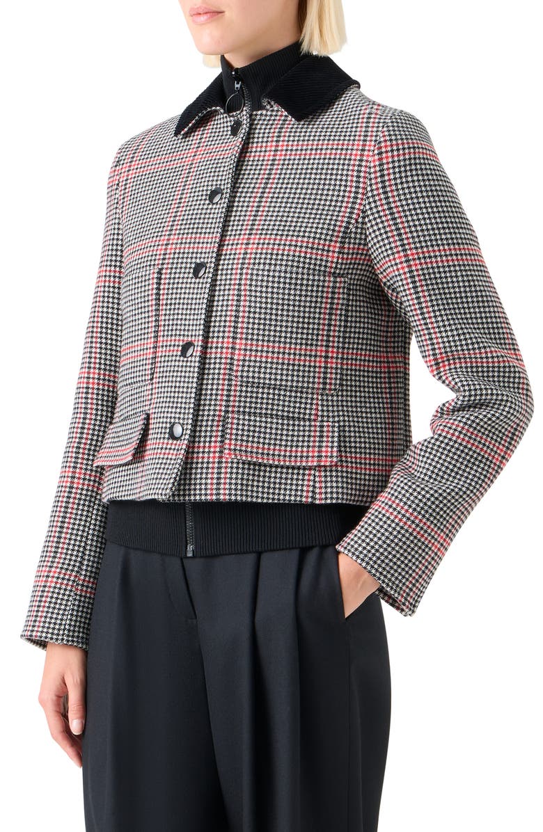 Akris punto Glen Plaid Virgin Wool Crop Jacket, Alternate, color, Black-Cream-Vermillion