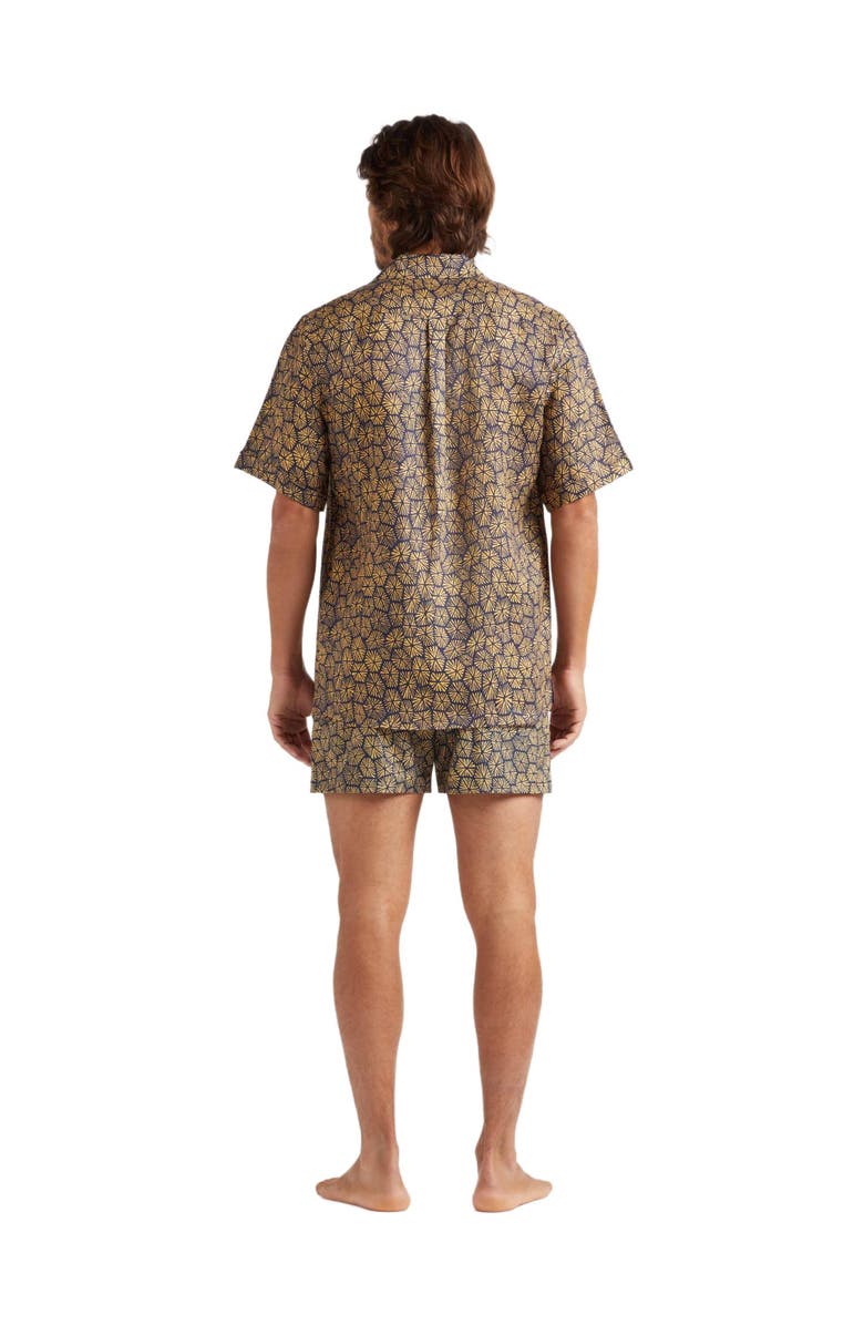 Vilebrequin Men's Carapaces Printed Short Sleeve Linen Shirt, Alternate, color, Bleu Marine