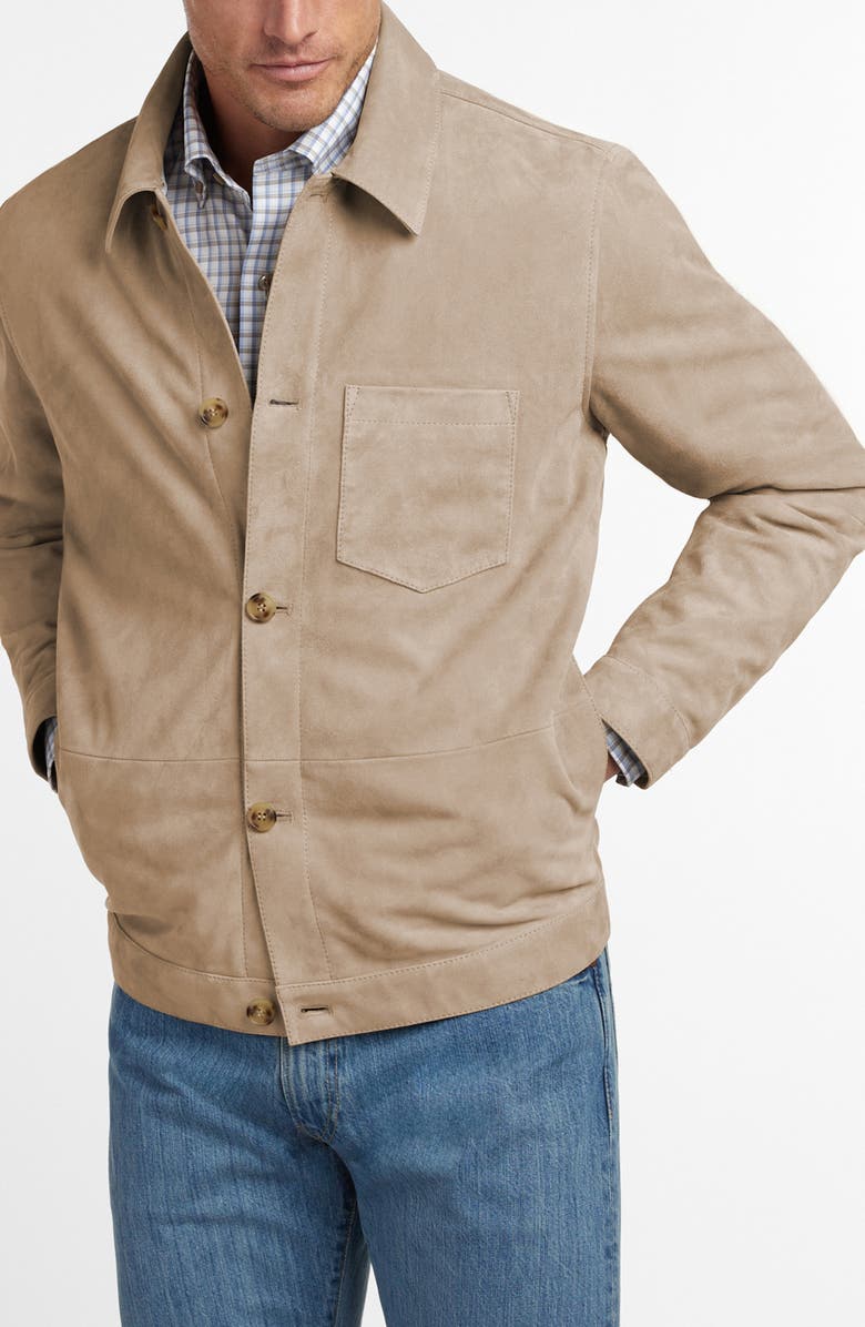 David Donahue City Suede Button-Up Shirt Jacket, Main, color, Sandstone