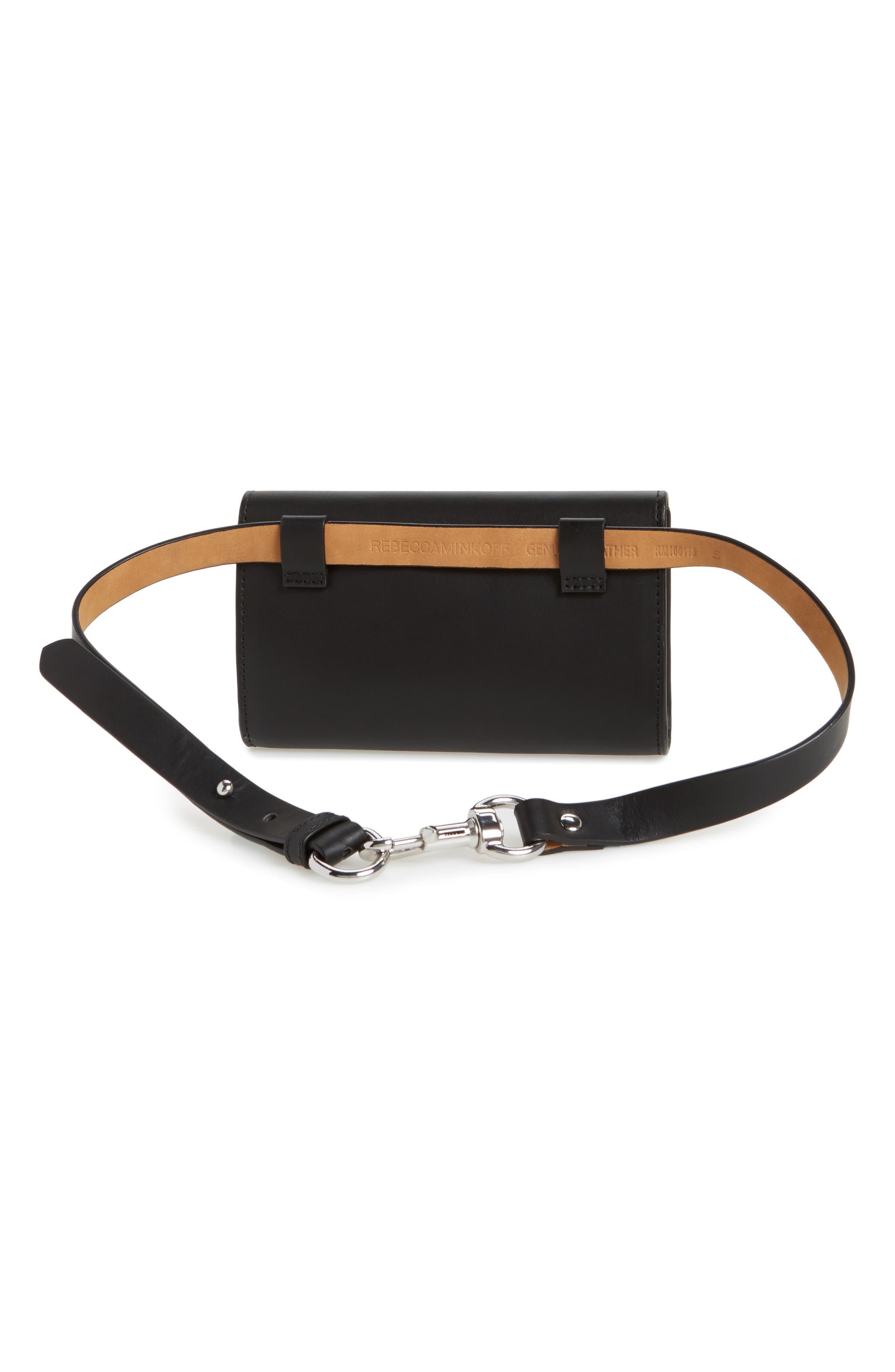 Erin Studded Calfskin Leather Belt Bag, Alternate, color, BLACK