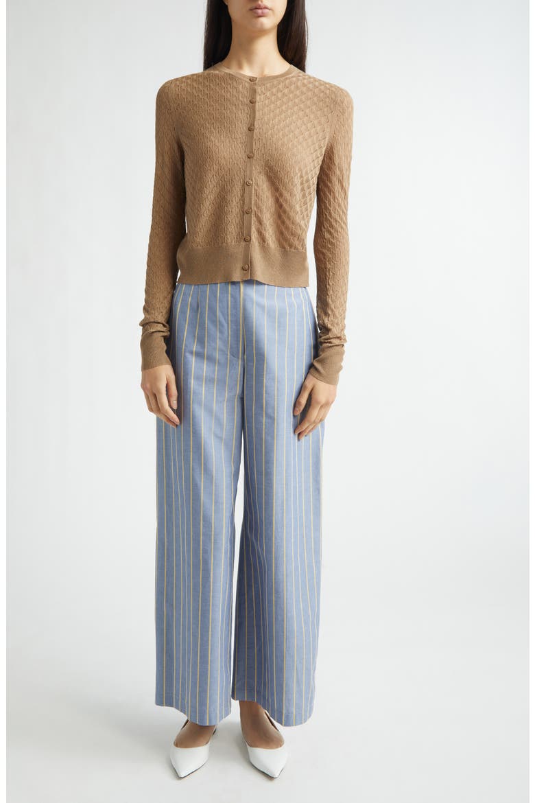 Stripe Hollywood Waist Cotton & Linen Wide Leg Ankle Pants, Alternate, color, BLUEBELL