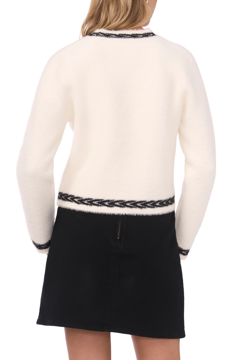 Vince Camuto Birdseye Jacquard Trim Cardigan Sweater, Alternate, color, Birch