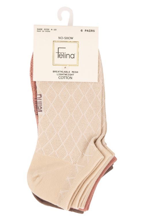 FELINA FELINA ASSORTED 6-PACK TEXTURED MESH NO SHOW SOCKS 