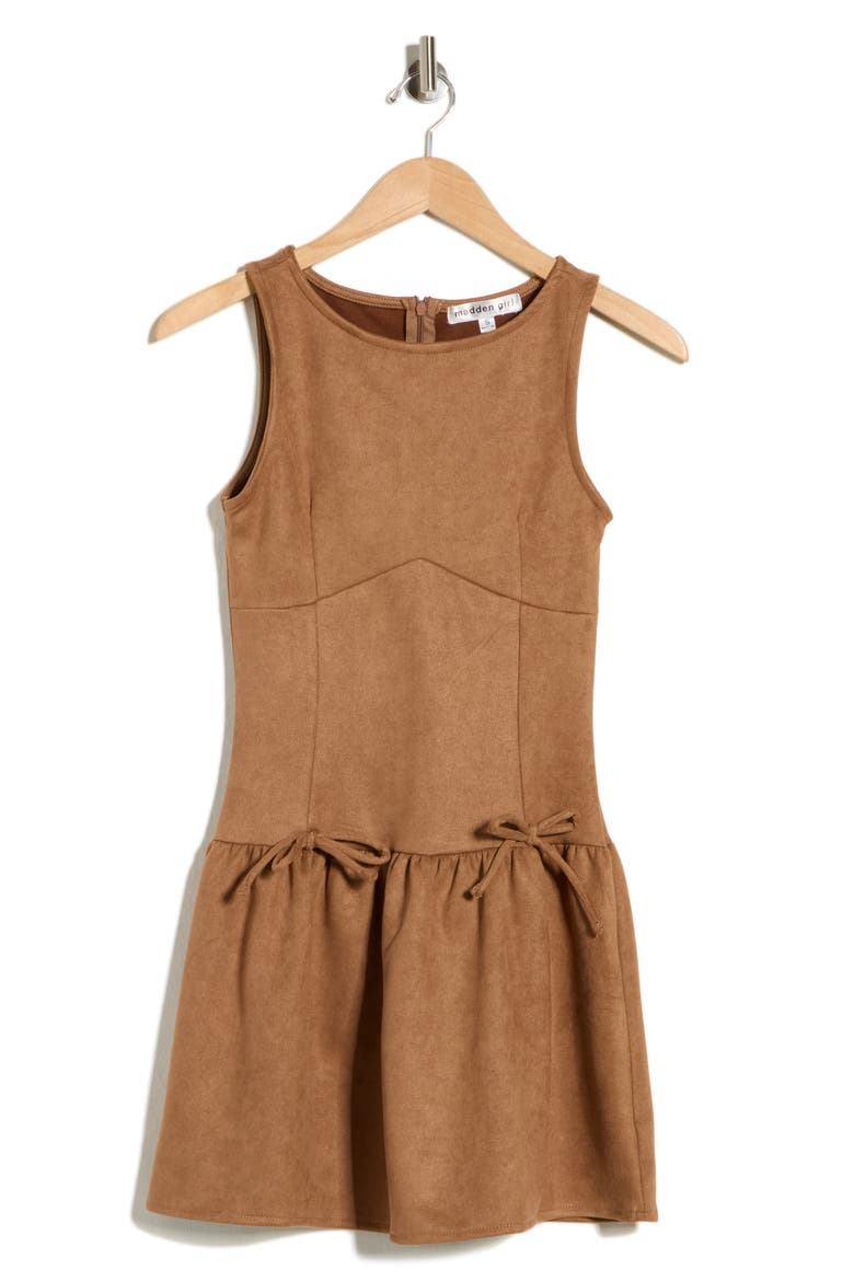 Faux Suede Sleeveless Drop Waist Minidress, Alternate, color, COGNAC