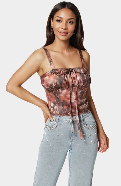 Tie Front Ruched Bust Satin Corset