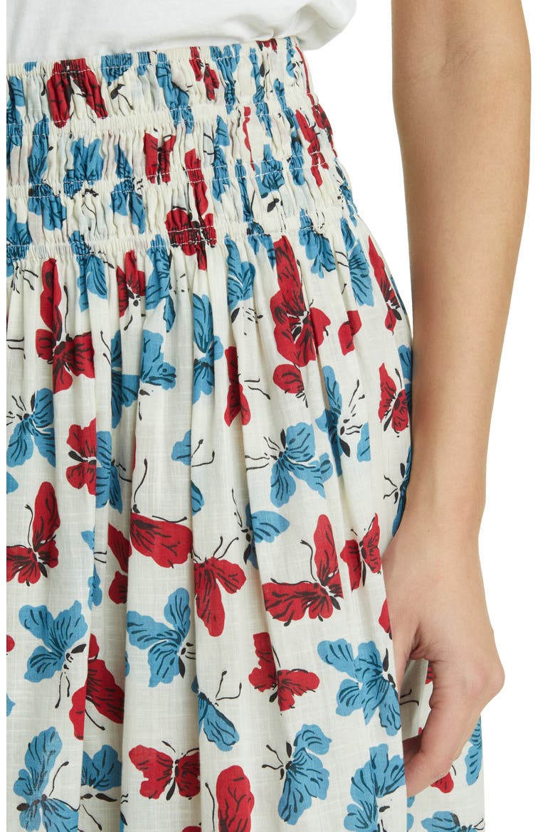 The Viola Butterfly Smocked Waist Cotton Midi Skirt, Alternate, color, BUTTERFLY FLORAL