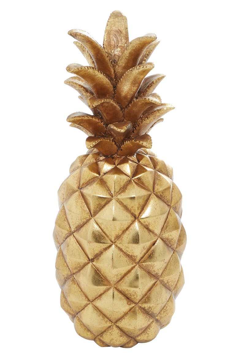 Goldtone Polystone Pineapple Fruit Sculpture, Main, color, GOLD