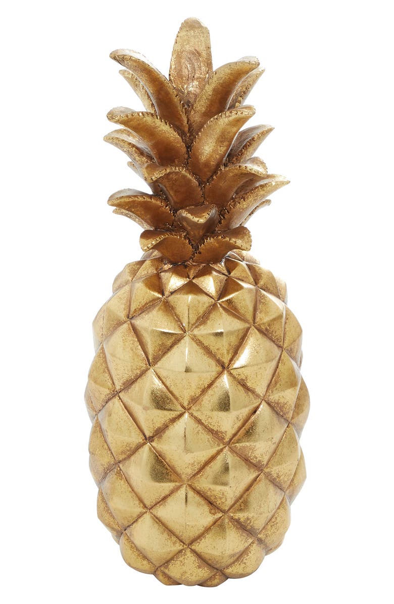 VIVIAN LUNE HOME Goldtone Polystone Pineapple Fruit Sculpture, Main, color, 