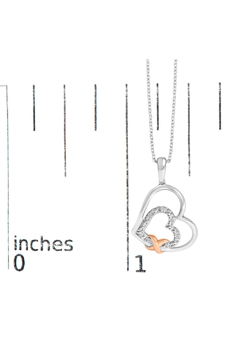 .925 Sterling Silver Double Heart Pendant Necklace with Diamond and 10K Rose Gold Accent, Alternate, color, White Gold over Silver