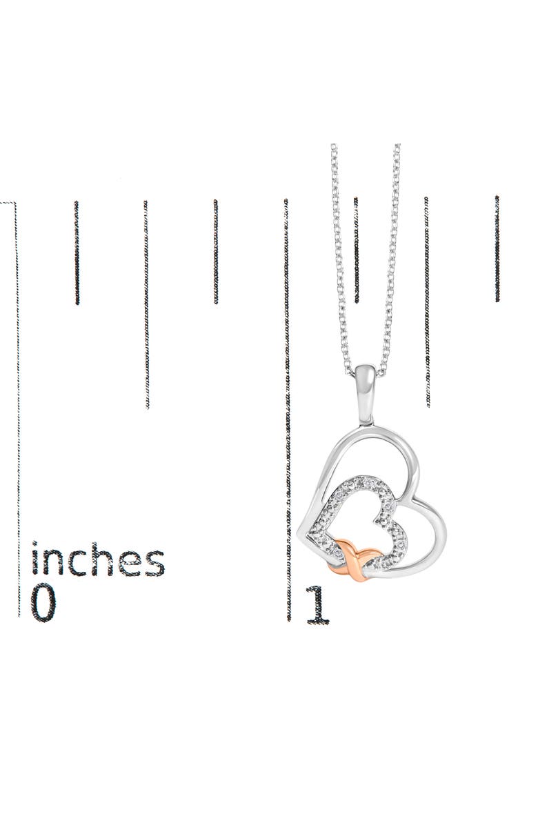 Haus of Brilliance .925 Sterling Silver Double Heart Pendant Necklace with Diamond and 10K Rose Gold Accent, Alternate, color, White Gold Over Silver