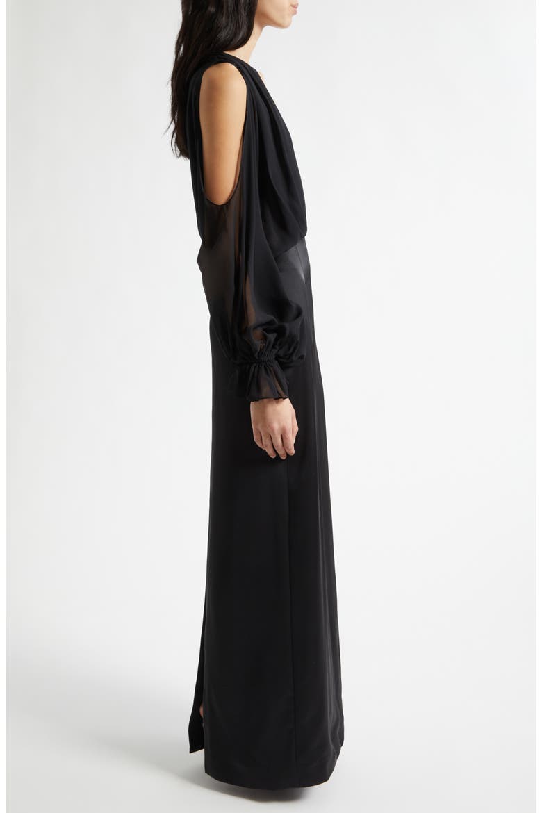 Leesa Long Sleeve Mixed Media Gown, Alternate, color, BLACK
