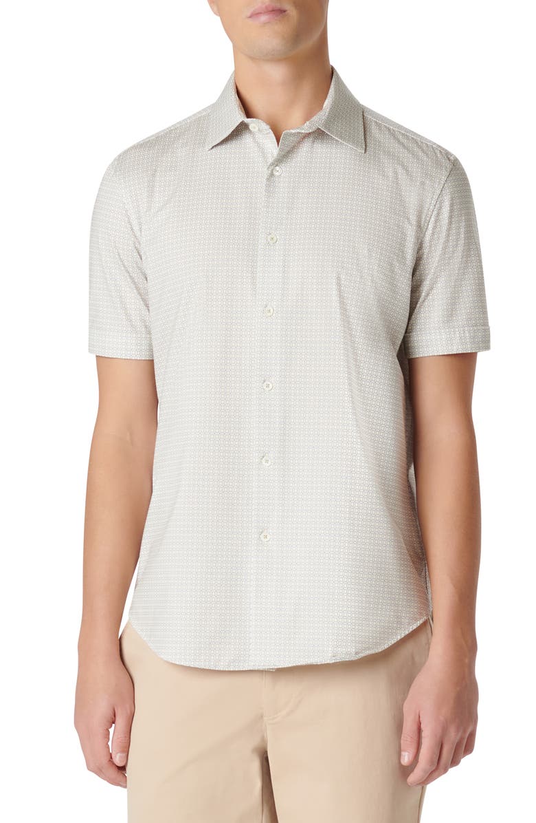 Bugatchi Miles OoohCotton<sup>®</sup> Geometric Short Sleeve Button-Up Shirt, Main, color, 