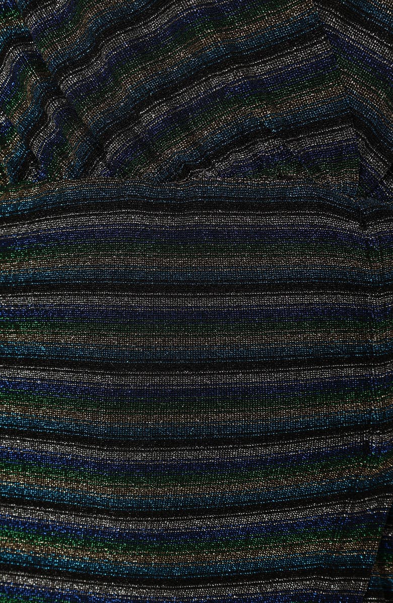 Petal & Pup Tahlia Metallic Stripe Wrap Midi Dress, Alternate, color, Blue Gold Stripe