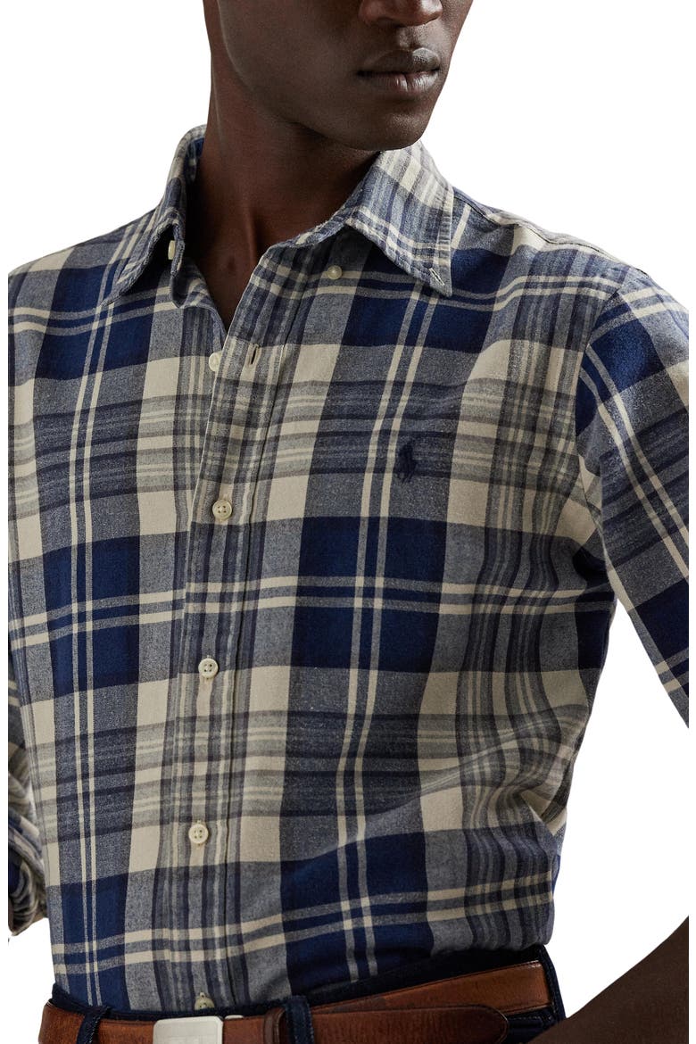 Classic Fit Brushed Plaid Cotton Button-Down Oxford Shirt, Alternate, color, OFF WHITE NAVY MULTI
